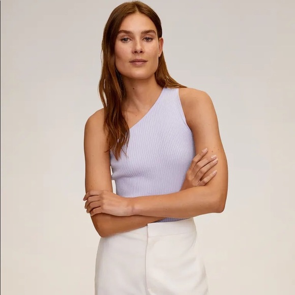 MANGO TOP ASYMMETRIC RIBBED Size S Color: ECRU/OFF WHITE - Picture 9 of 9